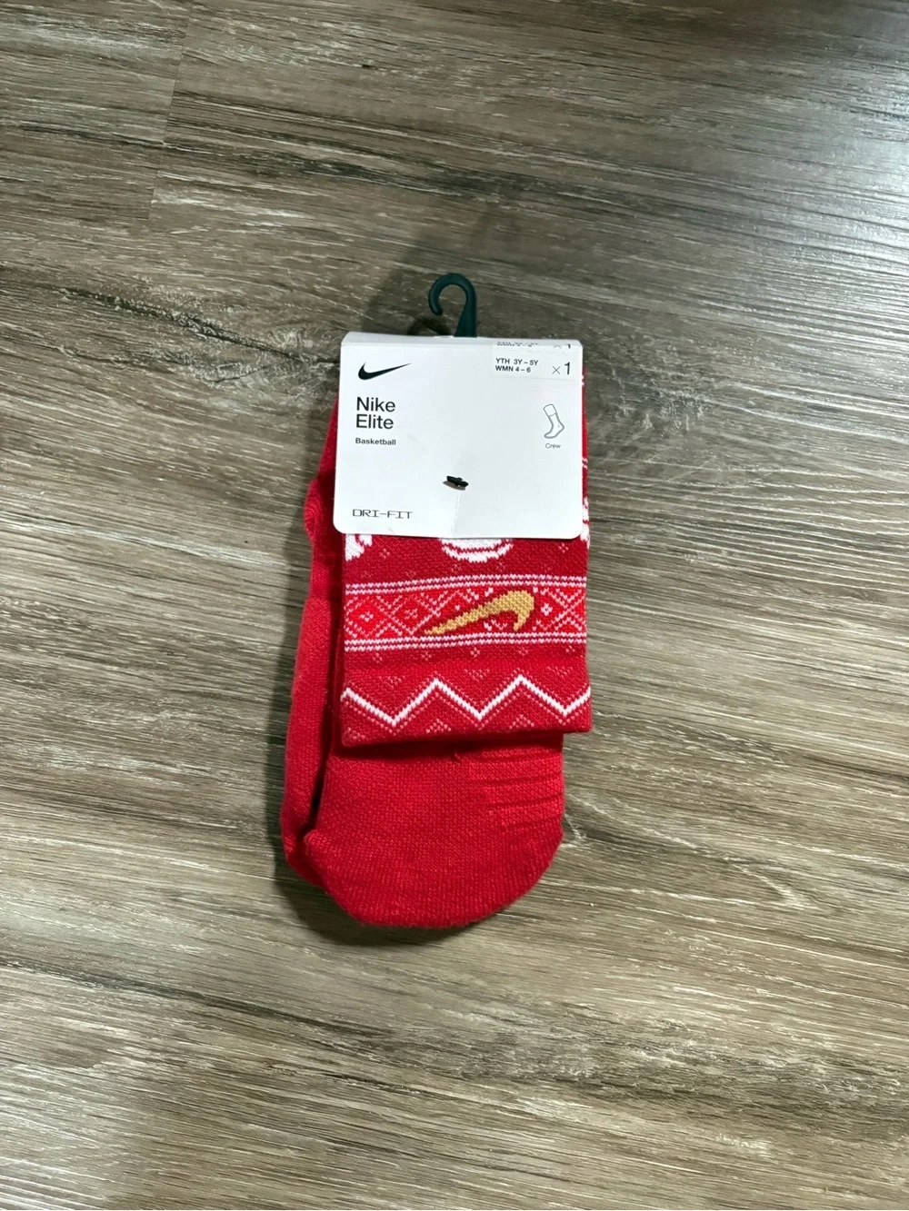 Nike Red Patterned Elite Crew Socks with Gold Swoosh